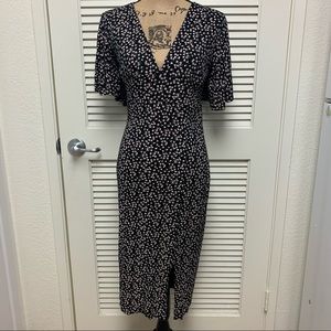 NWT Nasty Gal Black Floral Midi Dress w/ Slit. Size US 8